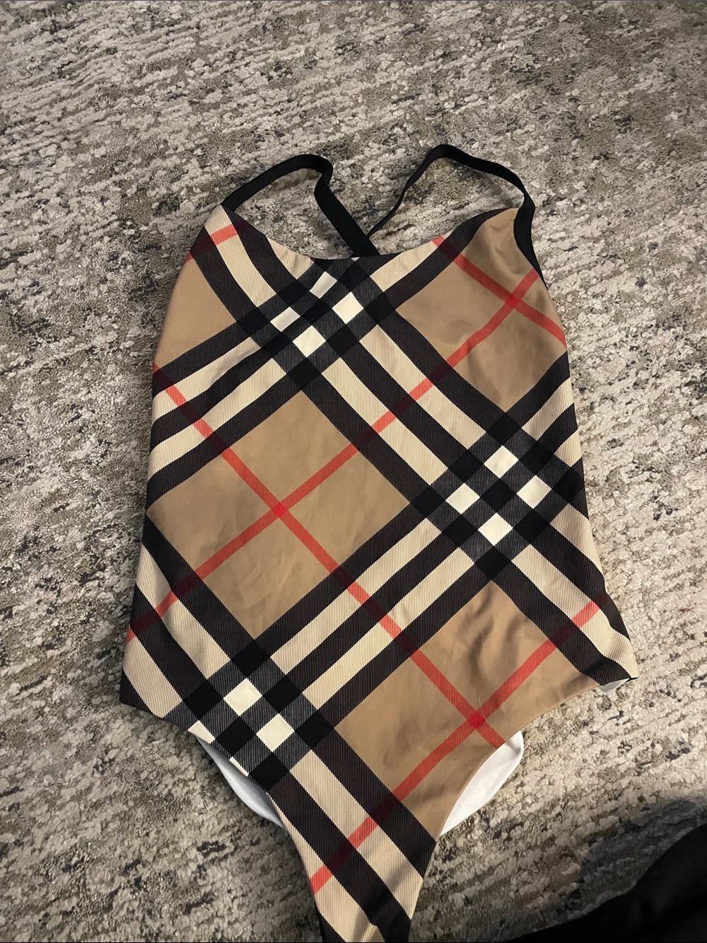 Burberry Beige Plaid One-Piece Swimsuit Open Back